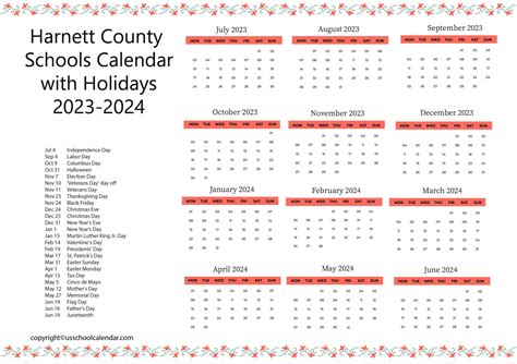 Harnett County Schools Calendar with Holidays 2023-2024