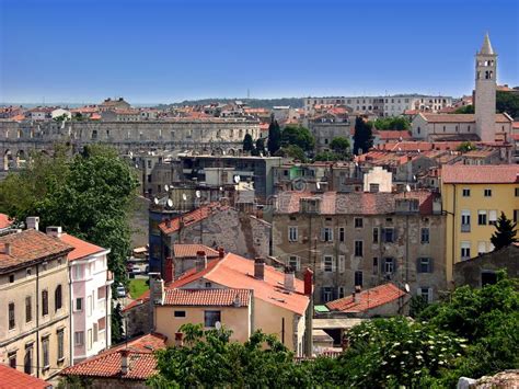 Panoramic View at Pula City in Croatia with Arena Stock Photo - Image ...