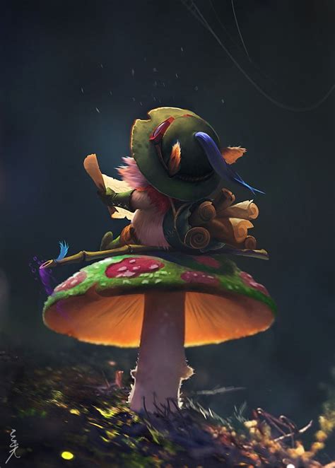 teemo fanart | teemo on a mushroom art drawing | champion hero character | league of… | League ...