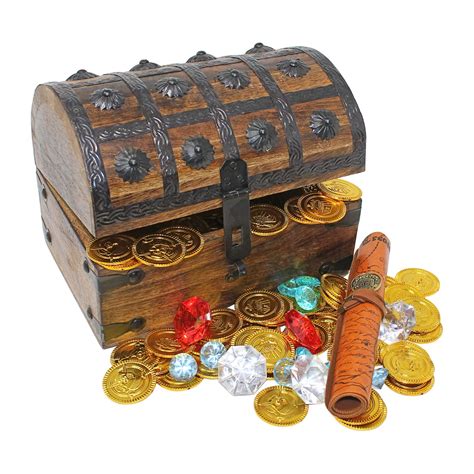 Buy Nautical Cove Wooden Pirates Treasure Chest Box Pirate Treasure and Gold Coins/Gems Online ...