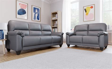 Kenton Small Grey Leather Sofa 3+2 Seater Only £499.98 | Furniture Choice