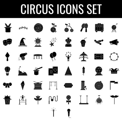 black and white Illustration of Circus Icon Set on White Background ...