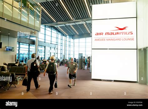 Air Mauritius sign in the terminal departure lounge, Mauritius Stock ...