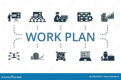 Work Plan Icon Set. Monochrome Simple Work Plan Icon Collection Stock Vector - Illustration of ...