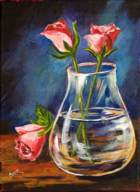 3 Roses with Glass Vase Final Image | Pintura em tela, Arte da áfrica, Quadros de paisagens