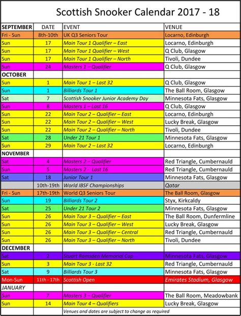 Scottish Snooker Calendar | Scottish Snooker