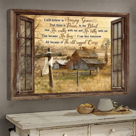 Jesus I Still Believe In Amazing Grace Cross Open Window Canvas HY2070 - Homesizy | Eski ahır