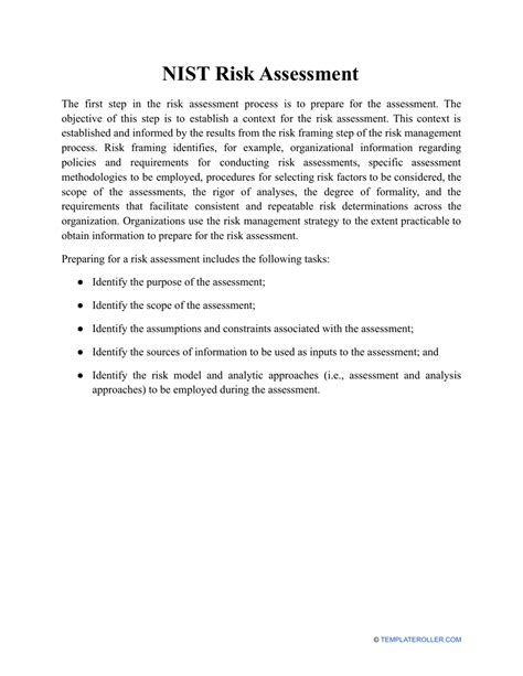 Nist Risk Assessment Template Download Printable PDF | Templateroller