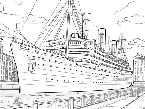 Titanic Drawing To Color, Easy For Children - Coloring Page