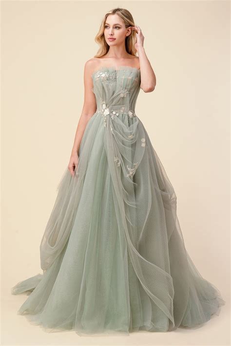 Sage Pleated Drape Ball Gown Andrea & Leo Couture A1015 Evening Bridal Gown - 8 / Sage ...