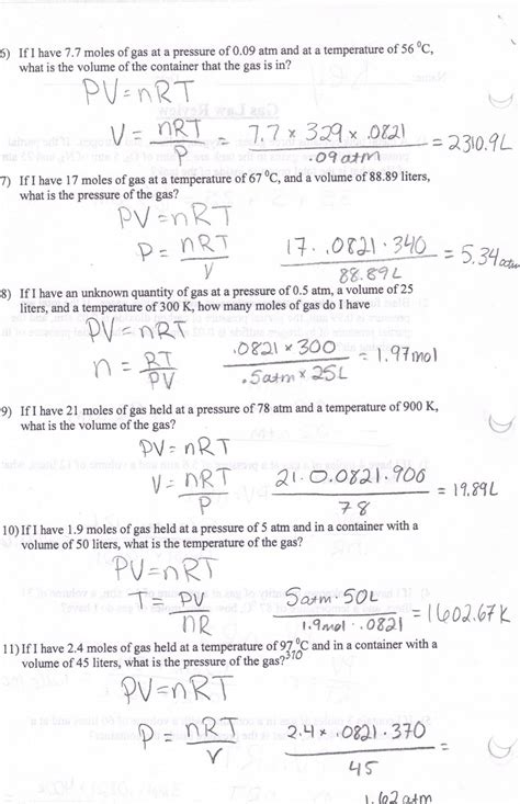 Gas Laws Worksheet #1 Answer Key