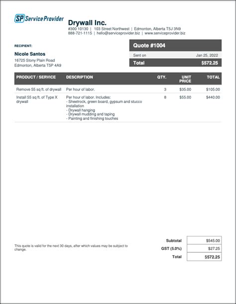 Drywall Repair Estimate Template