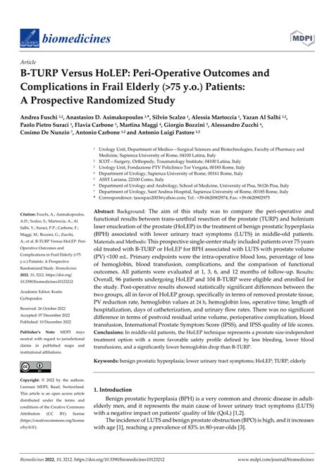 (PDF) B-TURP versus HoLEP: Peri-Operative Outcomes and Complications in Frail Elderly (>75 y.o ...