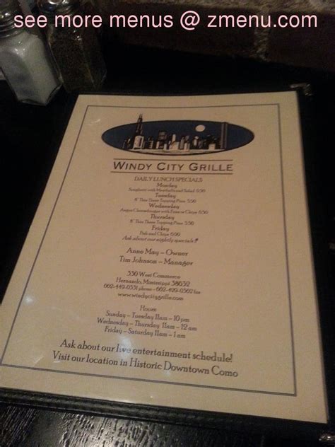 Menu at Windy City Grille restaurant, Hernando