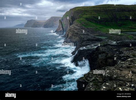 Bosdalafossur waterfall of the lake Sorvagsvatn in Vagar, Faroe Islands ...