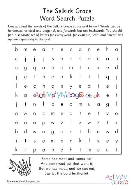 The Selkirk Grace Word Search Puzzle