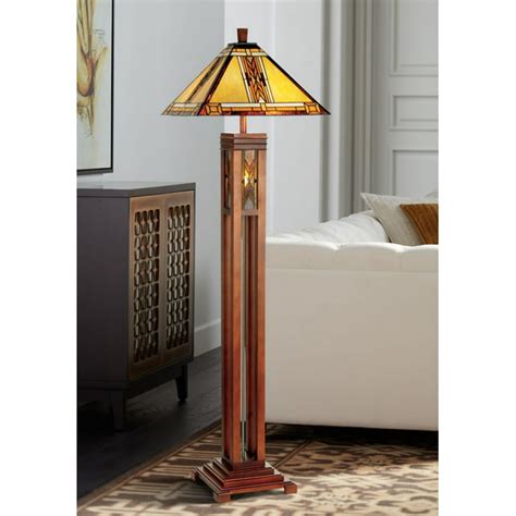 Robert Louis Tiffany Mission Rustic Floor Lamp 62 1/2" Tall Walnut Wood Column with Nightlight ...