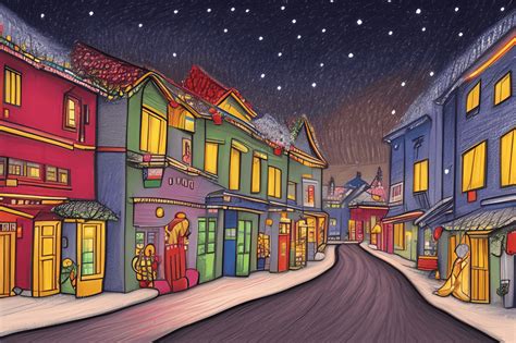 Christmas Colored Pencil Drawing of an Illuminated Village · Creative ...