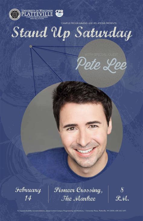 Stand Up Saturday featuring Pete Lee | Event poster, Relatable, Stand up