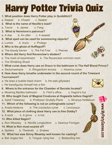 Free Printable Harry Potter Trivia Quiz with Answer Key