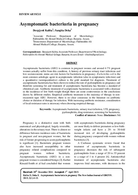 (PDF) Asymptomatic bacteriuria in pregnancy