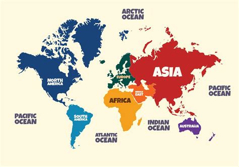 mapa del mundo colorido simple continentes y océanos 16839355 Vector en Vecteezy