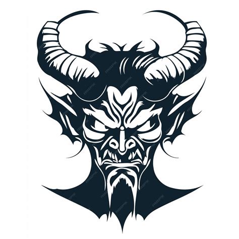 Premium Vector | A black and white illustration of a devil with horns.