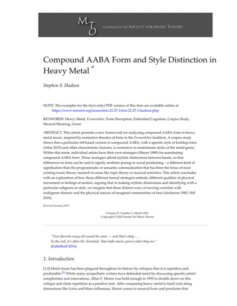 Compound AABA Form and Style Distinction in Heavy Metal * - DocsLib