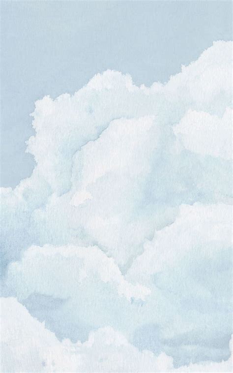 Light Blue Cloudy Sky Watercolour Wallpaper Mural | Hovia UK | Blue wallpaper phone, Light blue ...