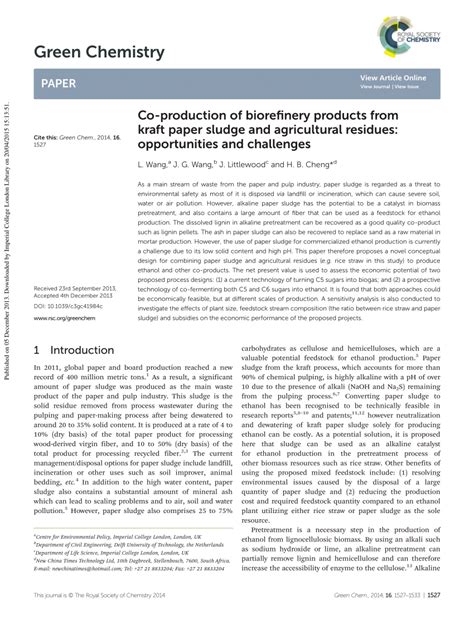 (PDF) Co-production of biorefinery products from kraft paper sludge and ...