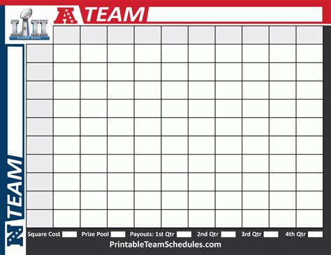 super bowl squares template excel 2018 Super Bowl Squares Printable Template #sampleResume # ...