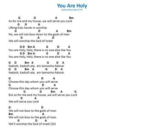 Chord chart for You Are Holy by Joshua Aaron - Messianic Chords