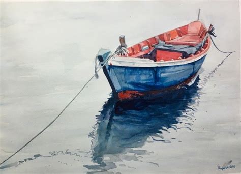 Boat & water painting - Art People Gallery | Watercolor boat, Water ...