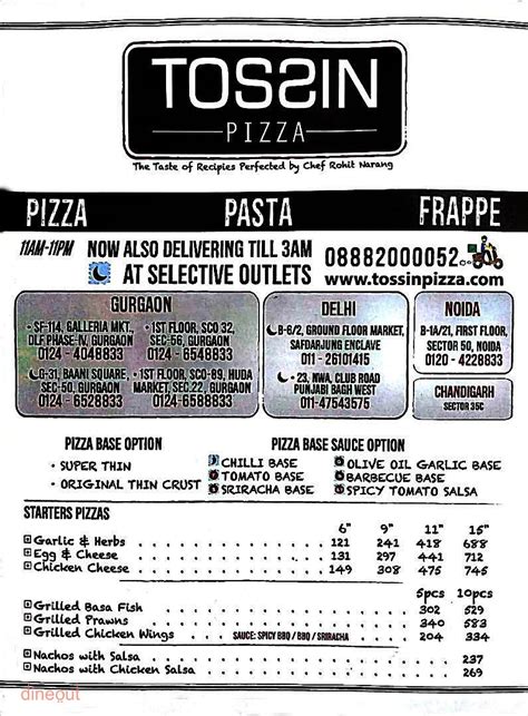 Menu of Tossin Pizza, DLF Phase - 4, Gurgaon | Dineout