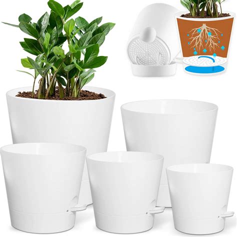 5 Pack Self Watering Planters: Indoor/Outdoor, 5-7 Inch, Efficient ...