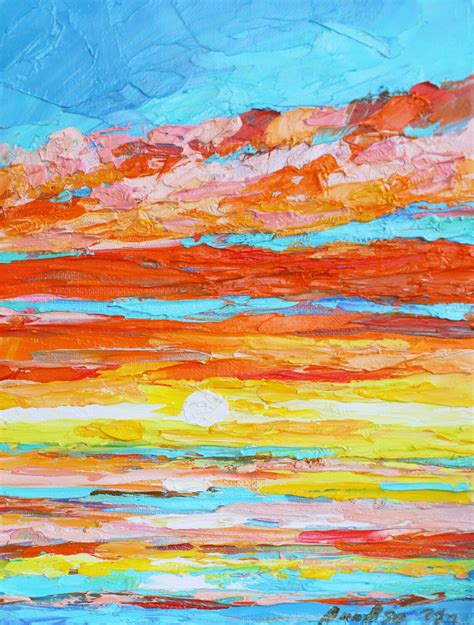 Orange sunset ocean travel orange blue oil painting original | Etsy