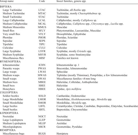 Classification of insects by functional groups according to taxonomy ...