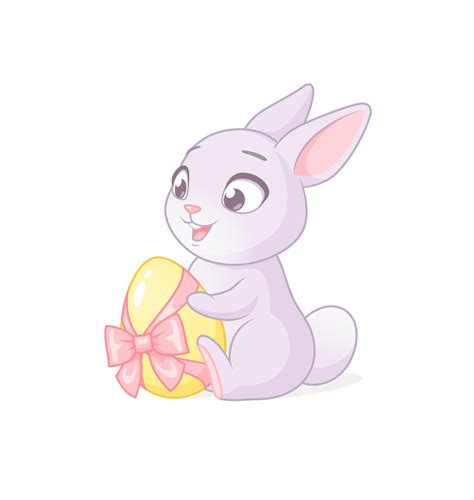 Cute bunny holding Easter egg. Cartoon vector illustration on white background. 2188872 Vector ...