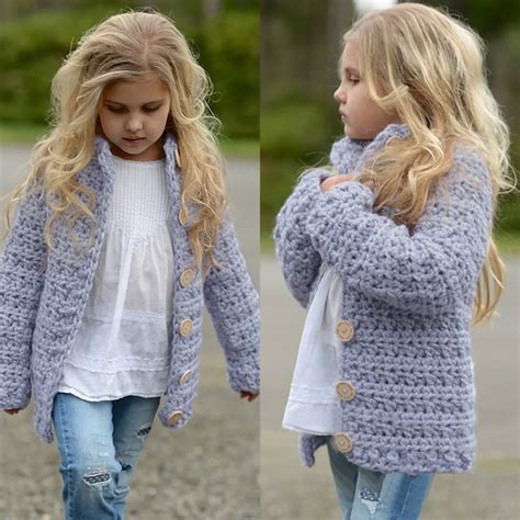 2018 Girls Sweater Toddler Kids Baby Girls Outfit Clothes Button Knitted Sweater Kids Cardigan ...