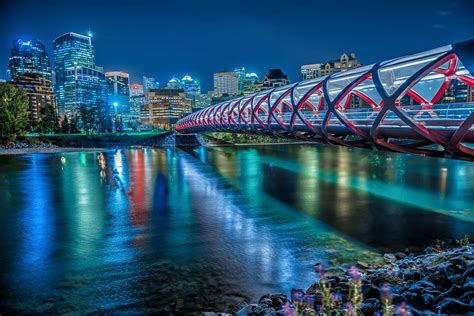 time lapsed photography of bridge with river, peace bridge, calgary, canada, peace bridge ...