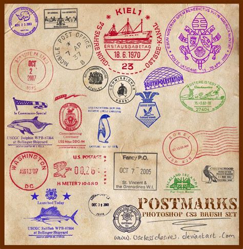 Postmarks CS3 Brushes by uselessdesires on DeviantArt | Postmark design, Sticker design, Postmark