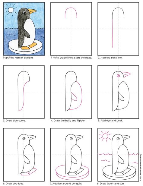 Easy How to Draw a Penguin Tutorial Video and Penguin Coloring Page | Penguin drawing easy, Easy ...