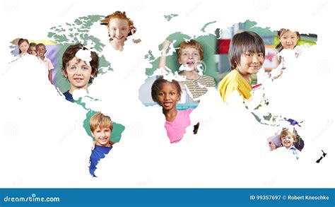 Multicultural World Map with Many Different Kids Stock Image - Image of ...