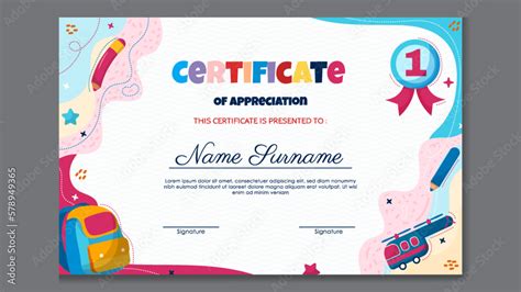 Fun Colorful Certificate Template for Kids Stock Vector | Adobe Stock