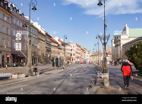 Warszawa / Poland - "Krakowskie Przedmiescie" - main street in the old town. Warsaw landmarks ...