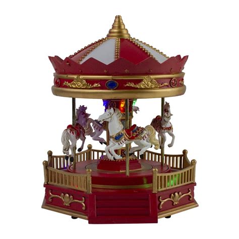 9.25" Red LED Lighted and Musical Rotating Christmas Carousel - Walmart ...