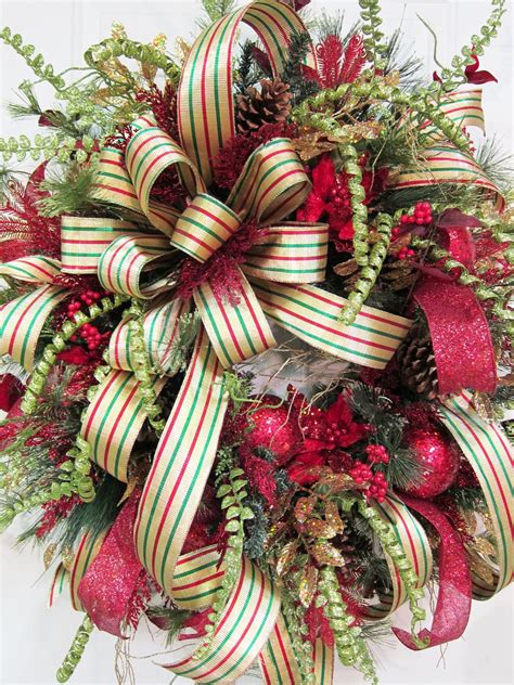 XXL Shiny Gold, Red and Green Christmas Door Wreath With Yards of ...