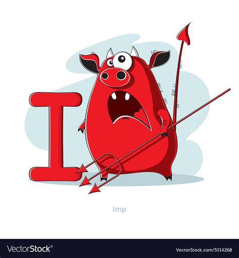 Cartoons alphabet - letter i with funny imp Vector Image