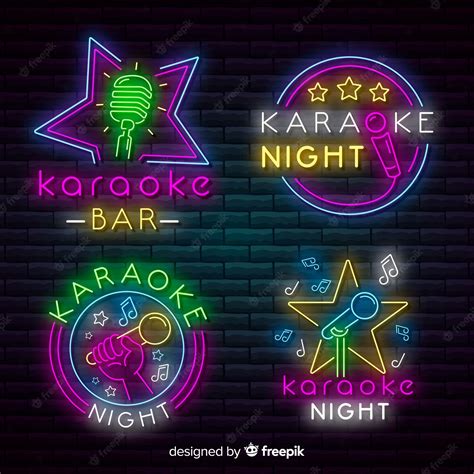 Premium Vector | Karaoke night bar neon light sign collection