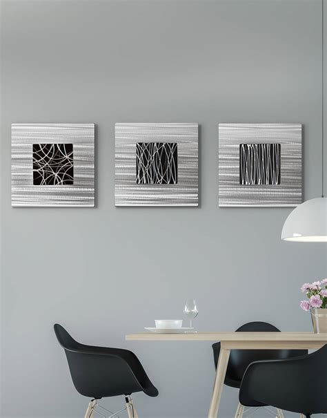 Black silver metal wall art set - Silver Wall Art, Contemporary Art UK